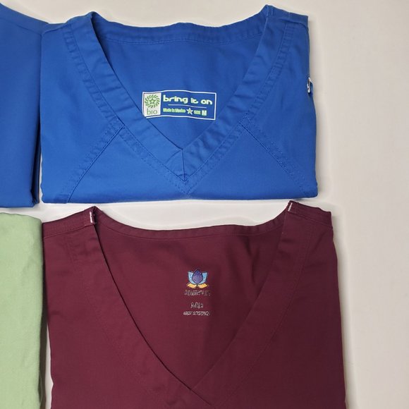 Mixed Colors Royal Blue Green Wine Scrub Top Bundle (4) Medium - Picture 3 of 9